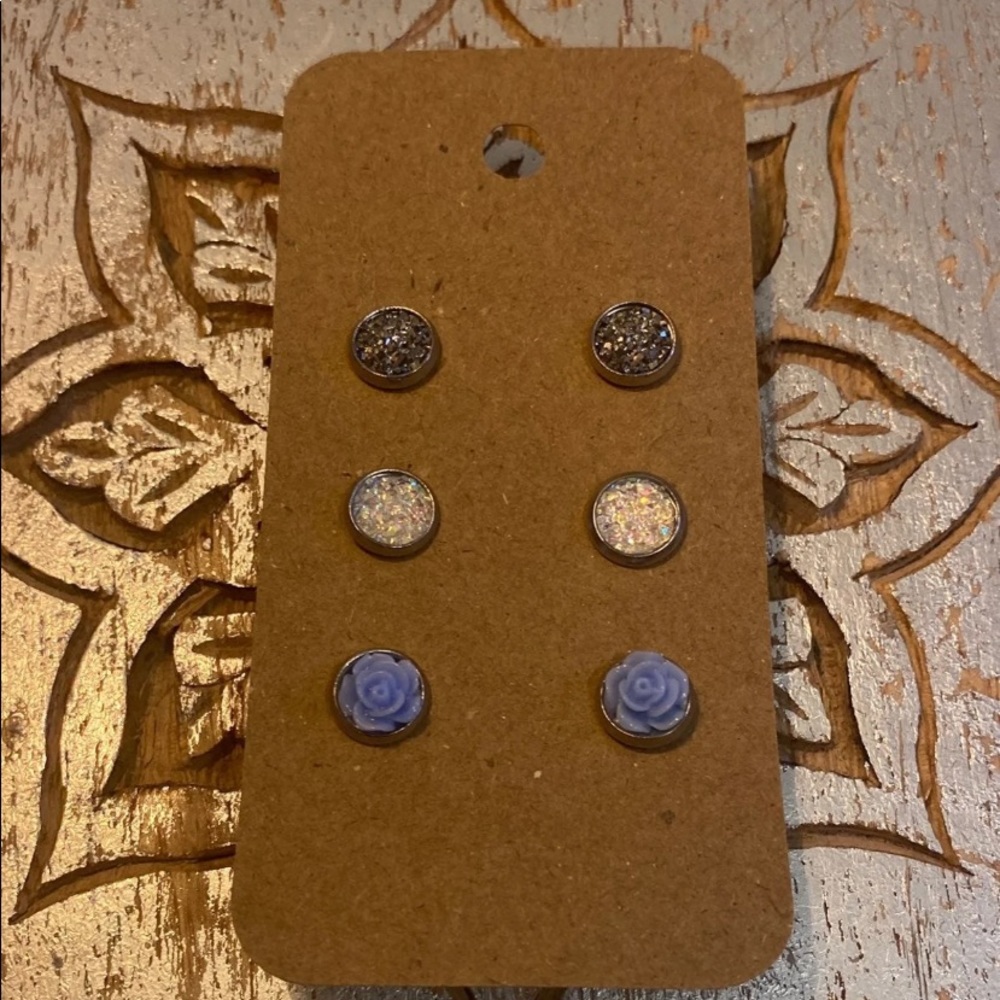 NEW Faux Druzy Stud Earrings Set